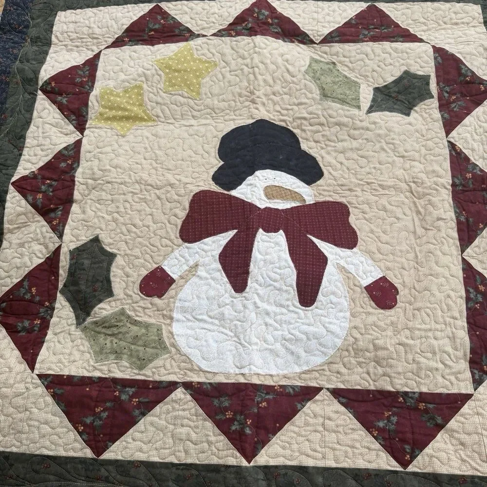 Snowman Christmas Country Handmade Lap Quilt Patchwork Wall Hanging 48 X 48